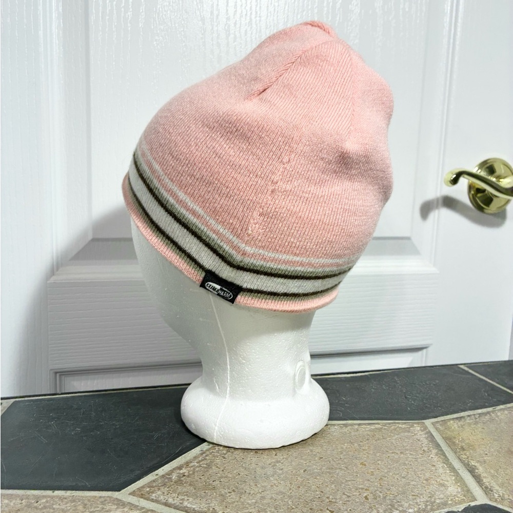 Y2K Adidas Reversible ClimaWarm Beanie Pink Brown White Stripes - Picture 6 of 13